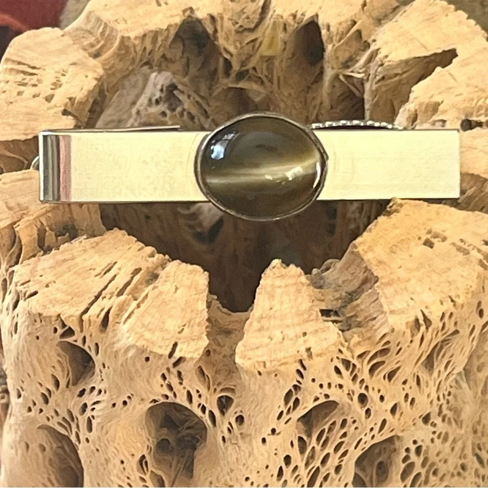 Silver Tie Clip with Tiger Eye Stone